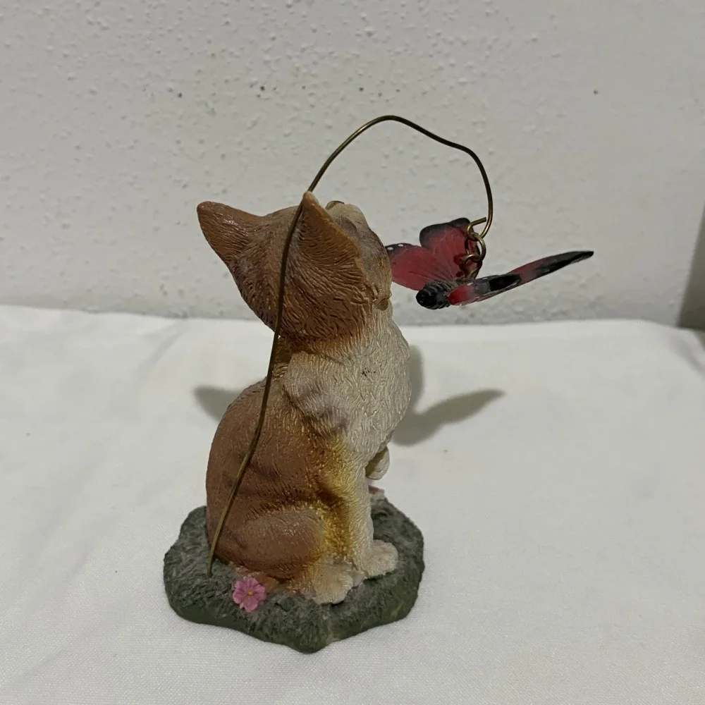 vintage cat butterfly on wire figurine Playful 5